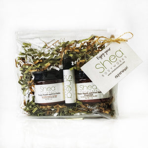 Gift Set - Sandalwood and Amber & Unscented Happy Hands and Feet Balm & O Honey lip Balm - Shea BODYWORKS
